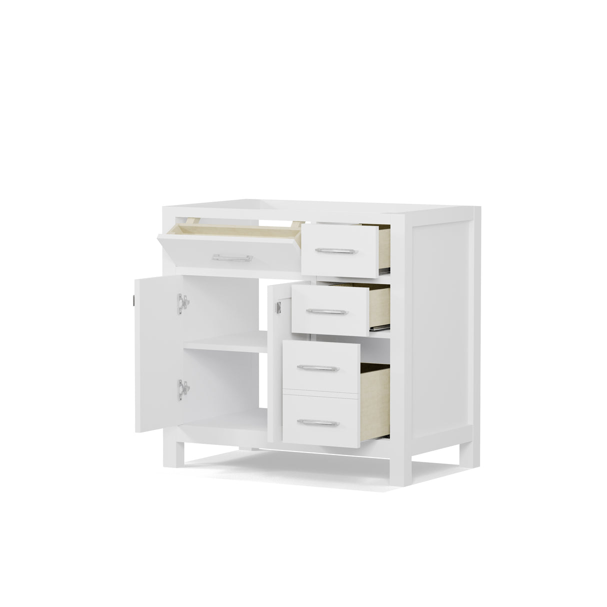 White bathroom vanity on a white background