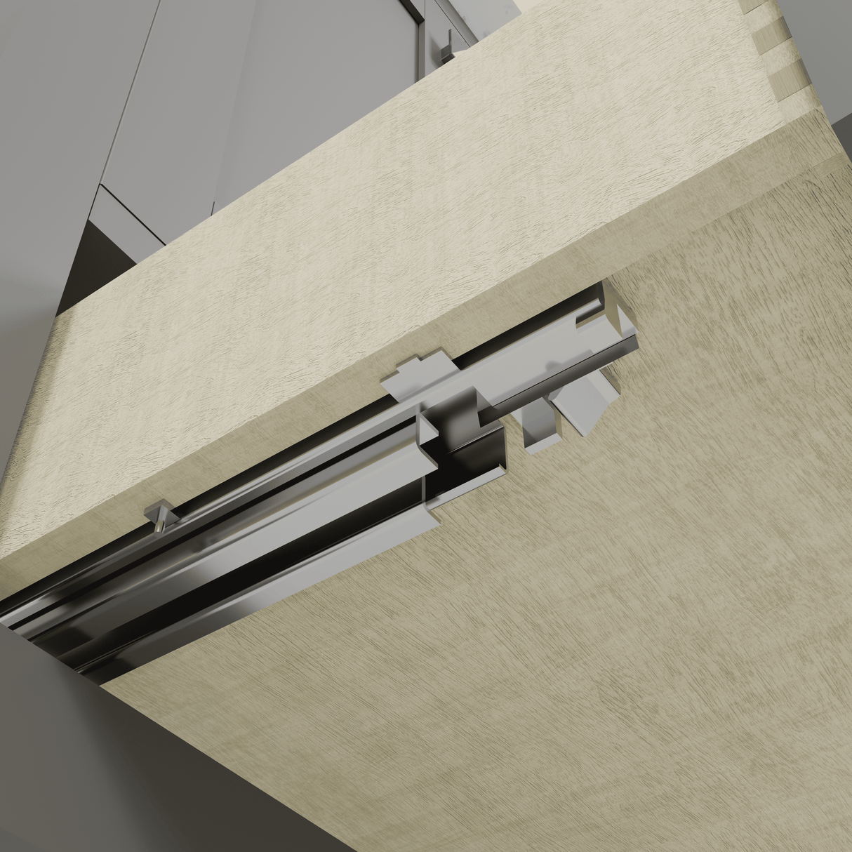 Gray bathroom vanity with white countertop on a white background