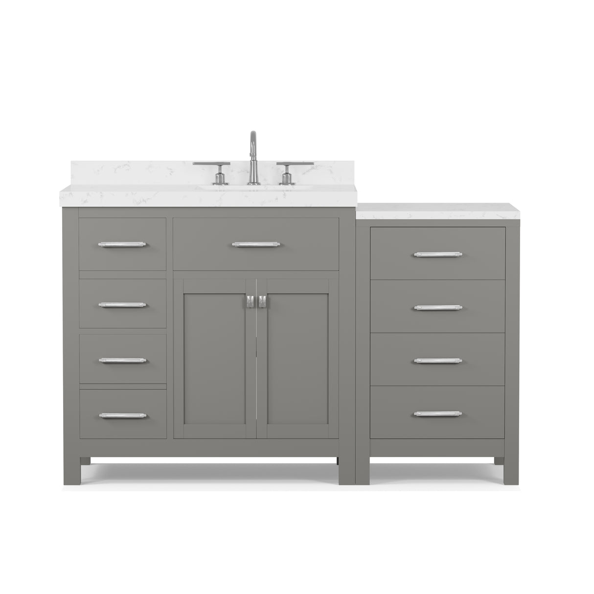 Bathroom with a vanity, mirror, and decorative elements.