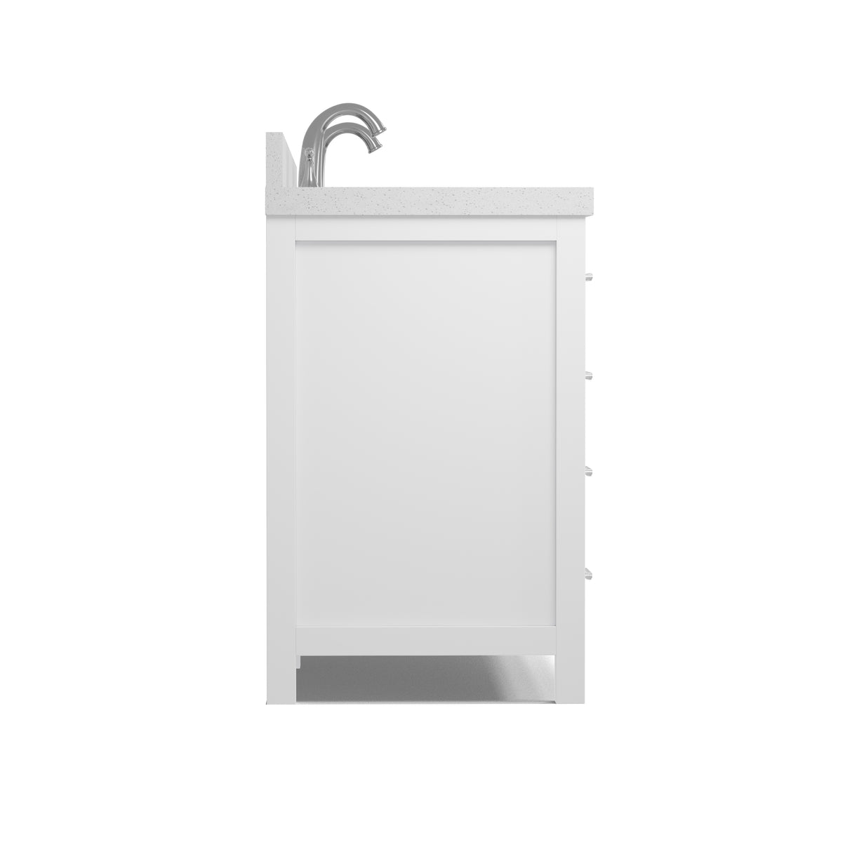 White cabinet with a silver faucet on a white background