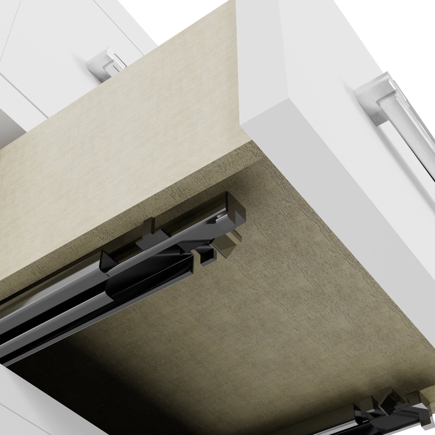 Bathroom vanity with countertop and silver faucet on a white background