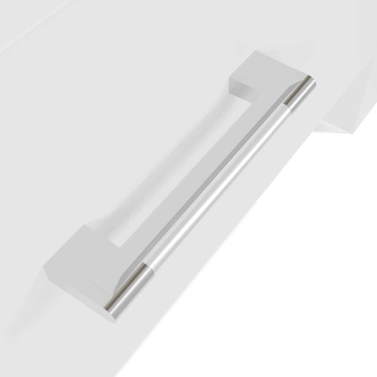 Bathroom vanity with white countertop on a white background