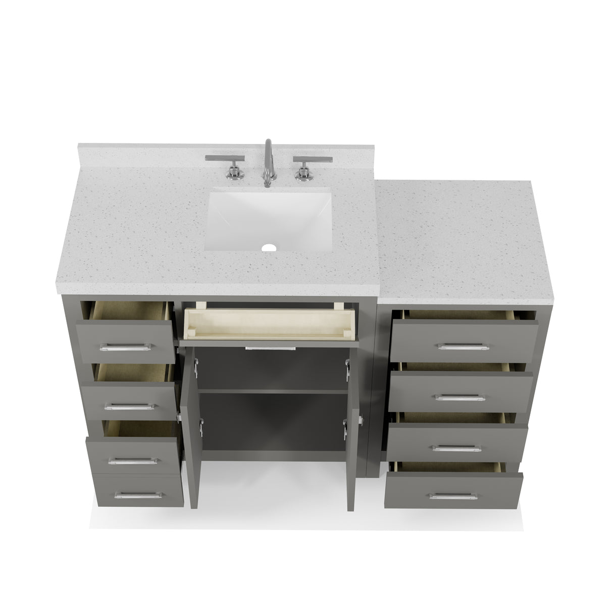 Caroline Parkway 57"  Bathroom Vanity Cabinet with Sink and White Quartz Top