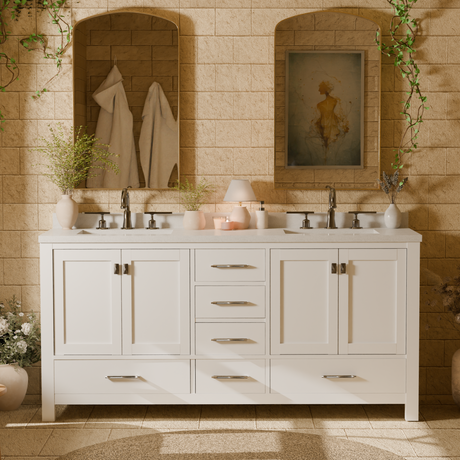 Caroline Avenue 72" Double Bathroom Vanity Cabinet with Sink and White Quartz Top