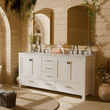 Caroline Avenue 72" Double Bathroom Vanity Cabinet with Sink and White Quartz Top