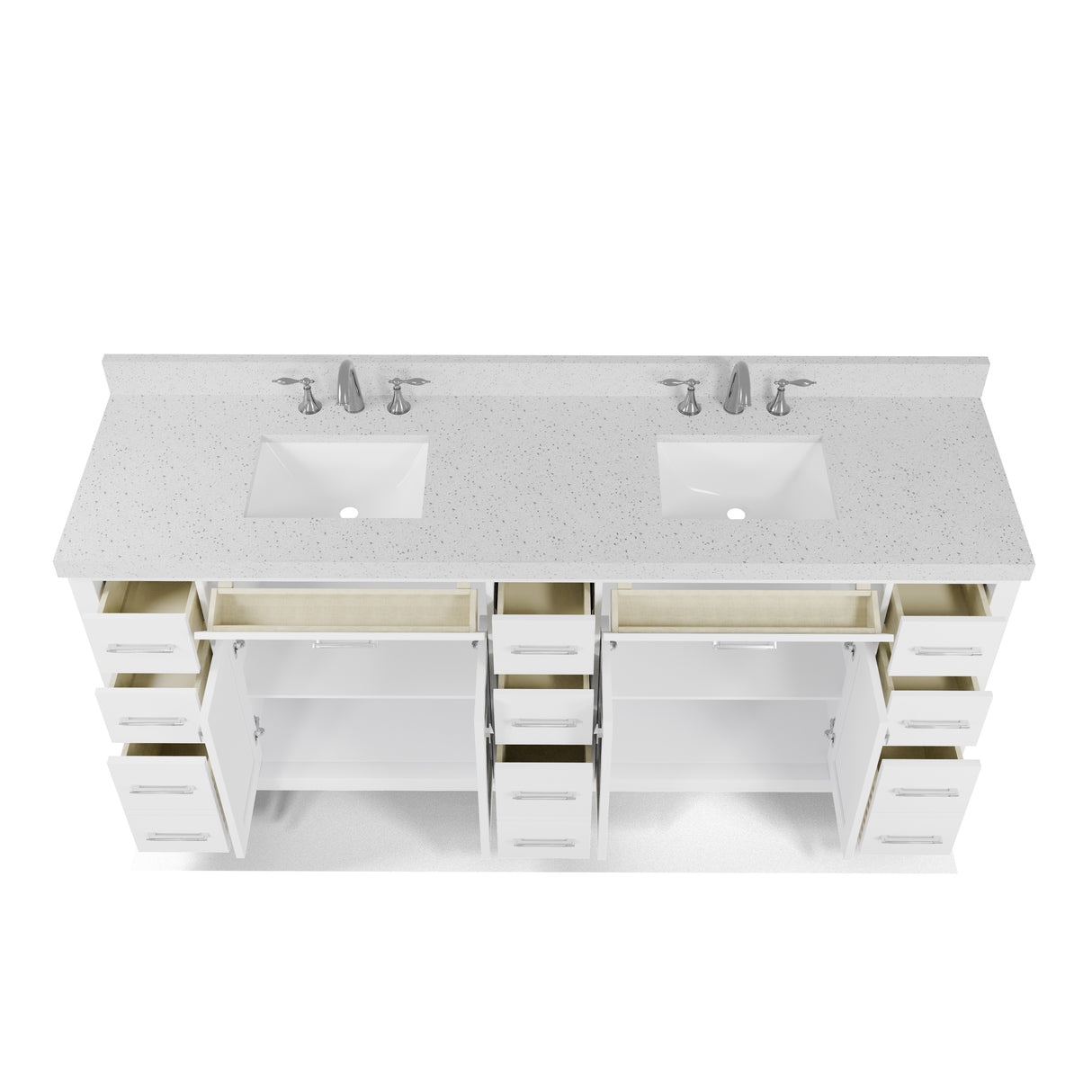 Caroline Parkway 78" Double Bathroom Vanity Cabinet with Sink and White Quartz Top