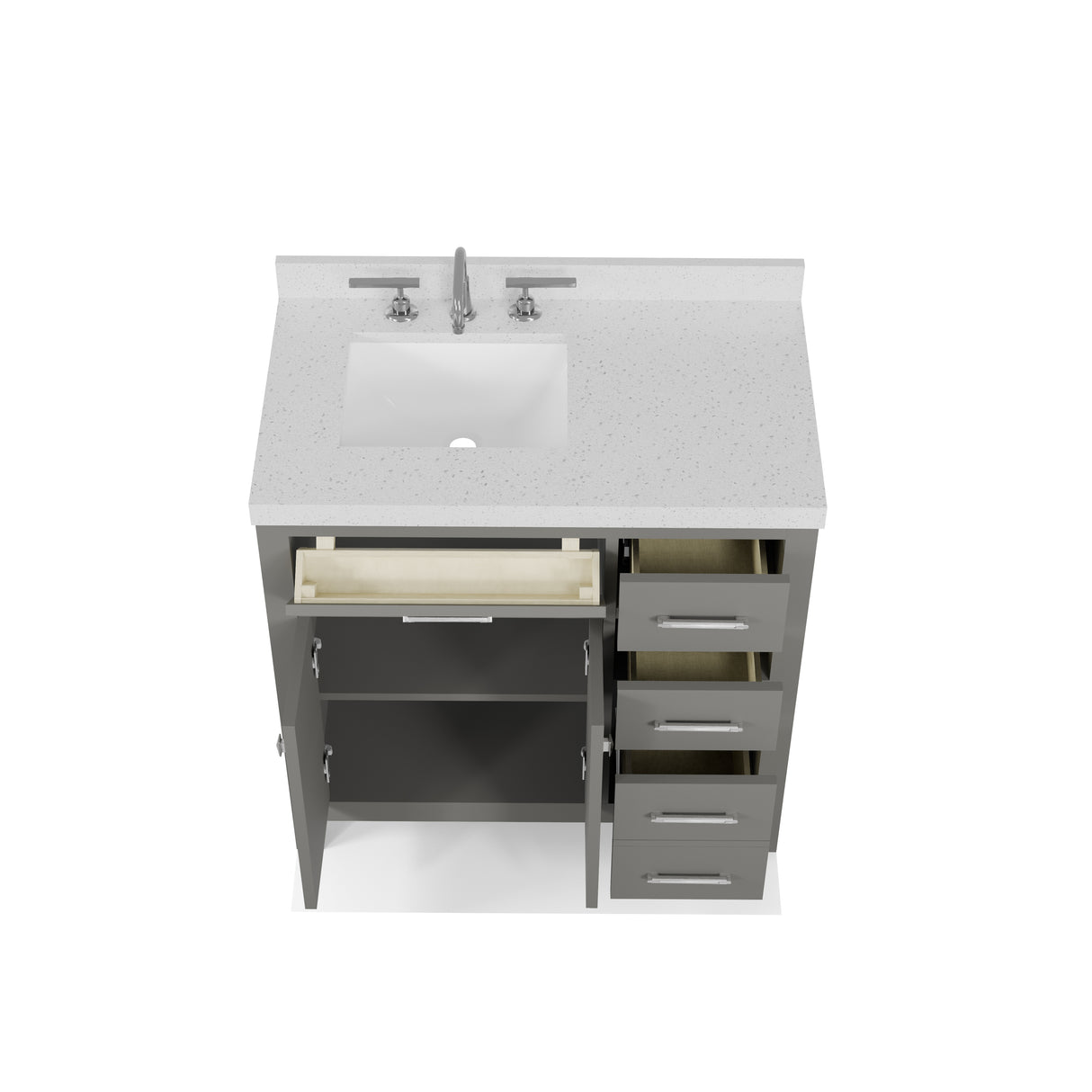 Caroline Parkway 36" Powder Room Bath Vanity Cabinet with Sink and White Quartz Top