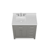 Caroline Parkway 36" Powder Room Bath Vanity Cabinet with Sink and White Quartz Top