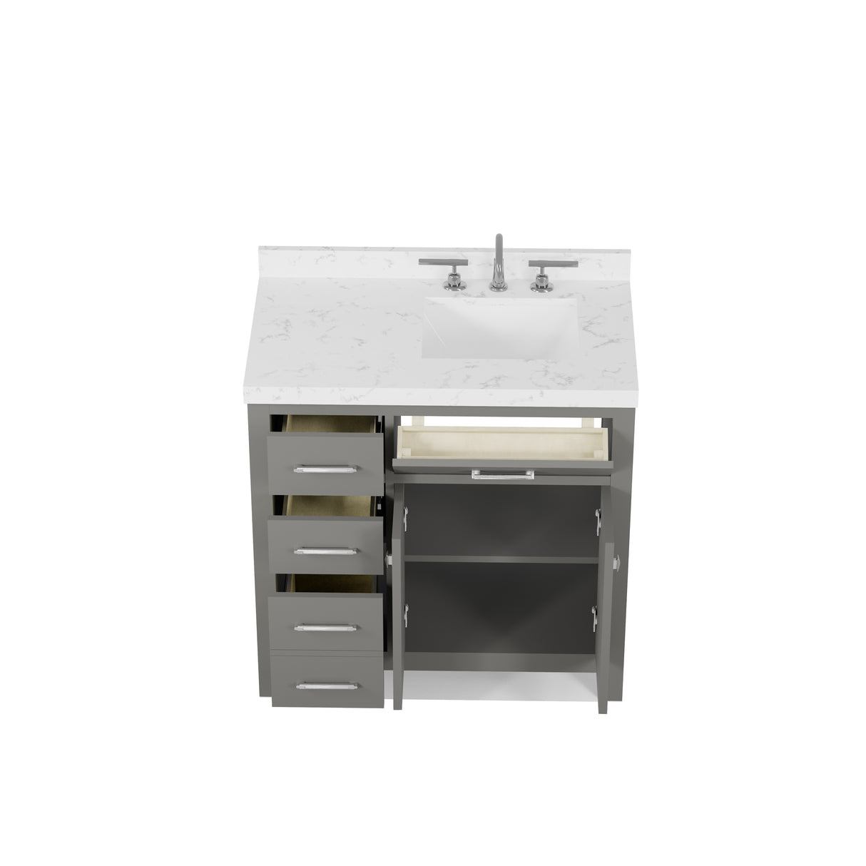 Caroline Parkway 36" Freestanding Bathroom Vanity Cabinet with Sink and Cultured Marble Top