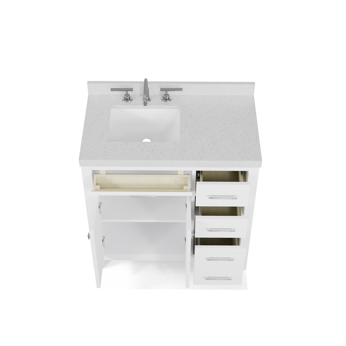 Caroline Parkway 36" Powder Room Bath Vanity Cabinet with Sink and White Quartz Top