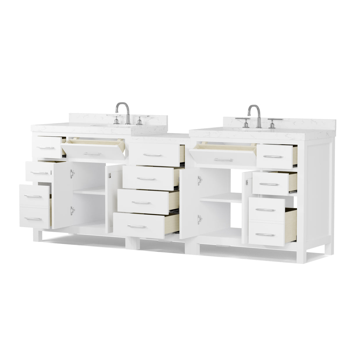 Caroline Parkway 93" Dual Bathroom Vanity Sink with White Quartz Top
