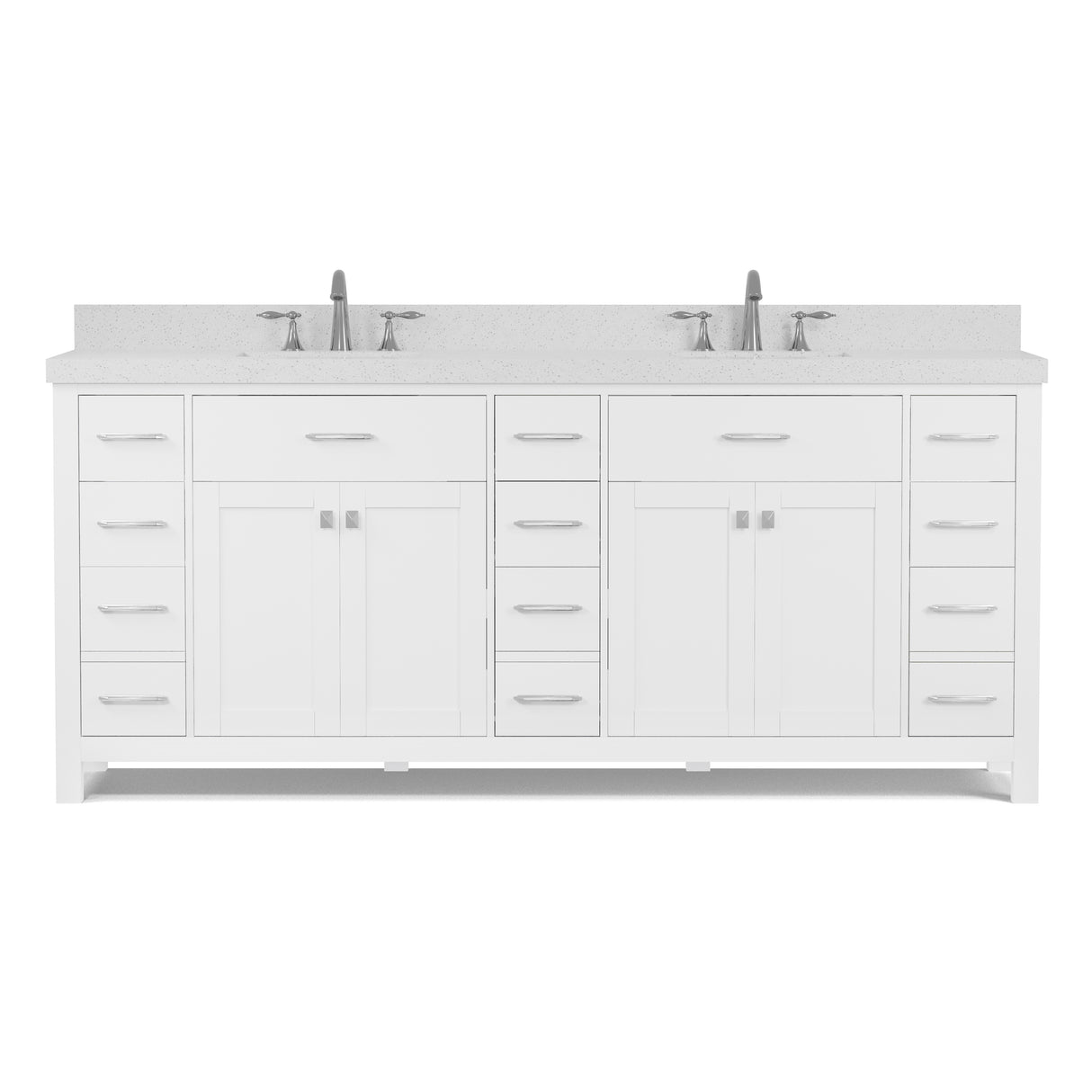 Caroline Parkway 78" Double Bathroom Vanity Cabinet with Sink and White Quartz Top