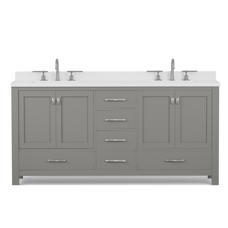 Caroline Avenue 72" Double Bathroom Vanity Cabinet with Sink and White Quartz Top