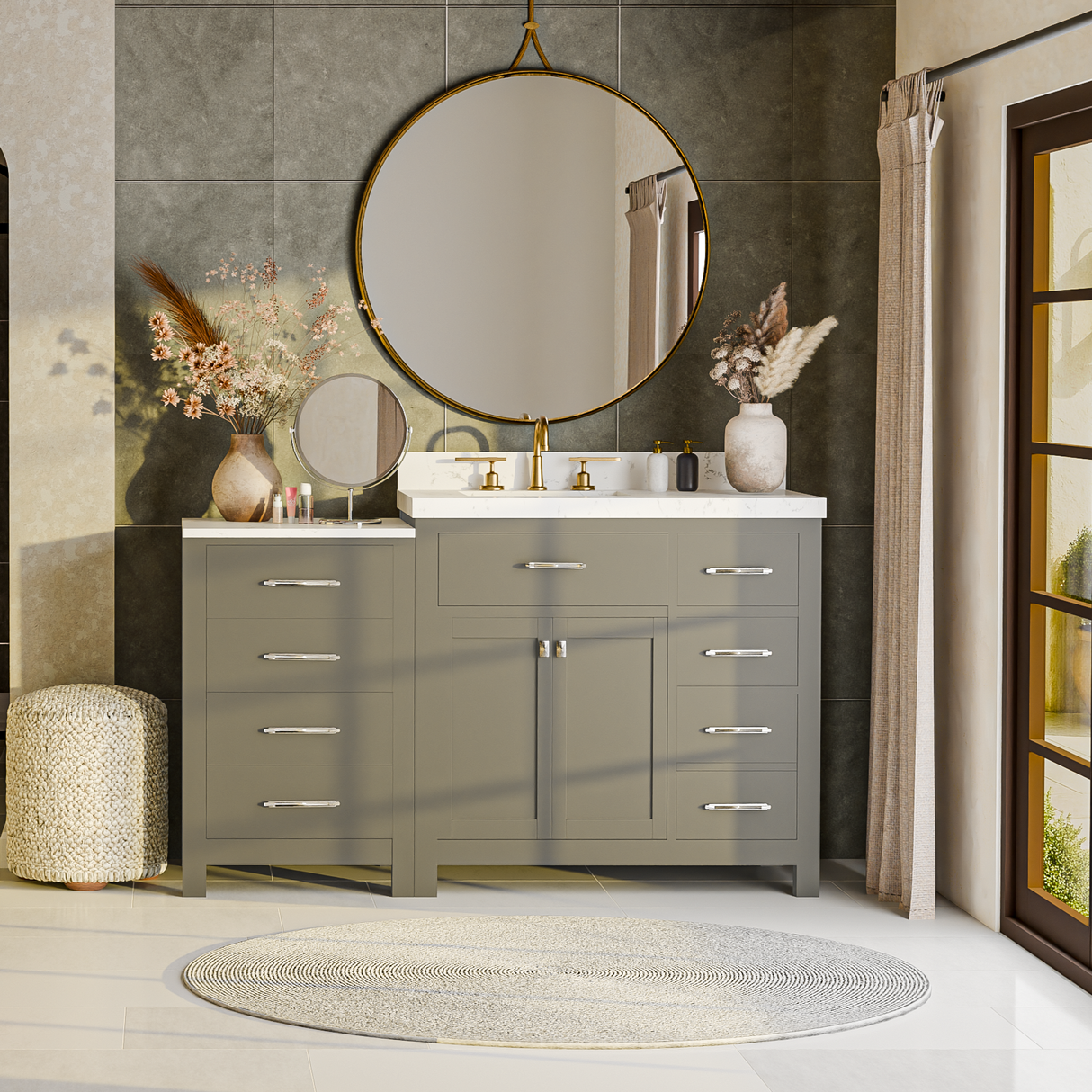 Caroline Parkway 57" Bathroom Vanity with Marble Top and Sink
