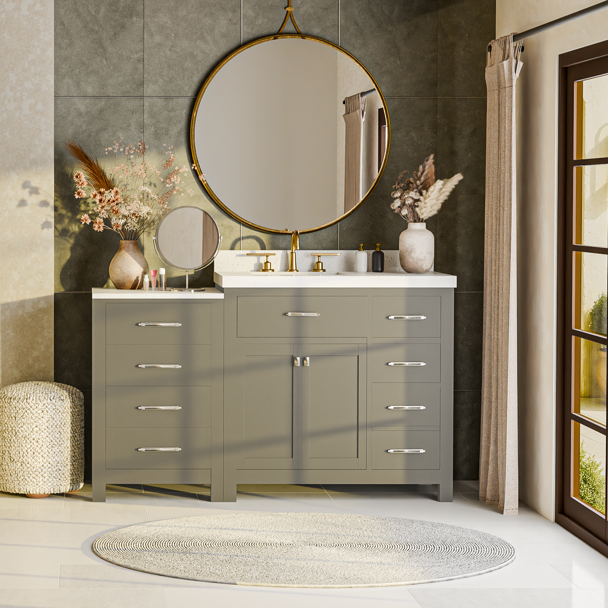 Caroline Parkway 57" Bathroom Vanity with Side Cabinet and Sink