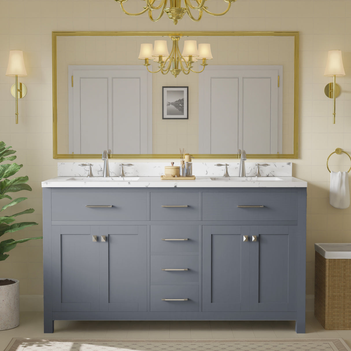 Caroline 60" Double Vanity with Sink and Cultured Marble Top