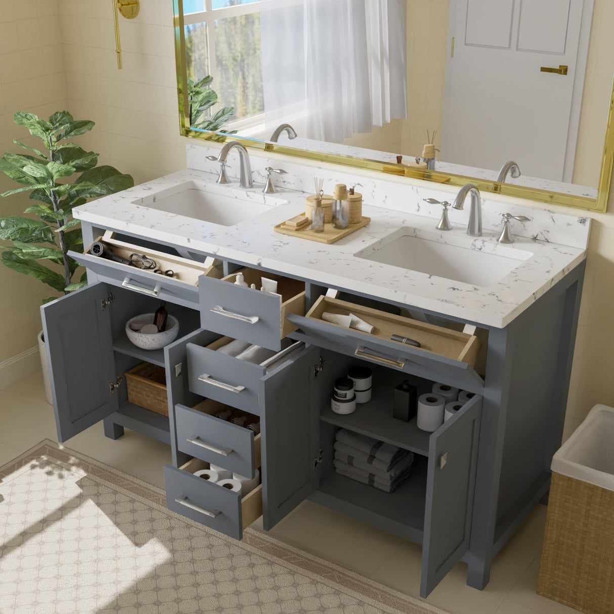 Caroline 60" Double Vanity with Sink and Cultured Marble Top