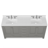 Caroline Avenue 72" Double Bathroom Vanity Cabinet with Sink and White Quartz Top