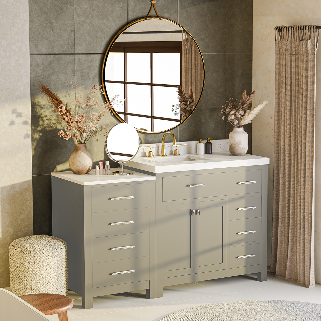 Caroline Parkway 57" Bathroom Vanity with Side Cabinet and Sink