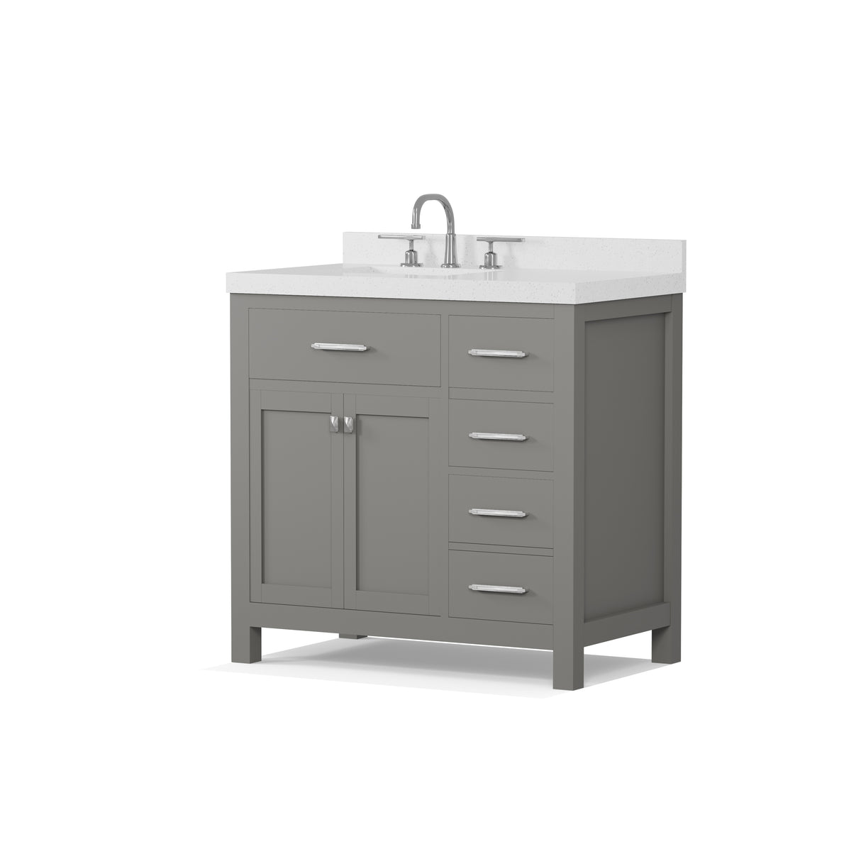 Caroline Parkway 36" Powder Room Bath Vanity Cabinet with Sink and White Quartz Top
