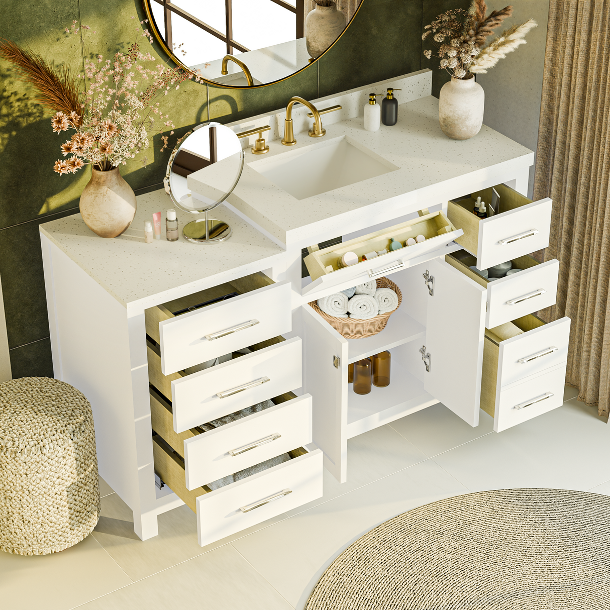 Caroline Parkway 57" Bathroom Vanity with Side Cabinet and Sink