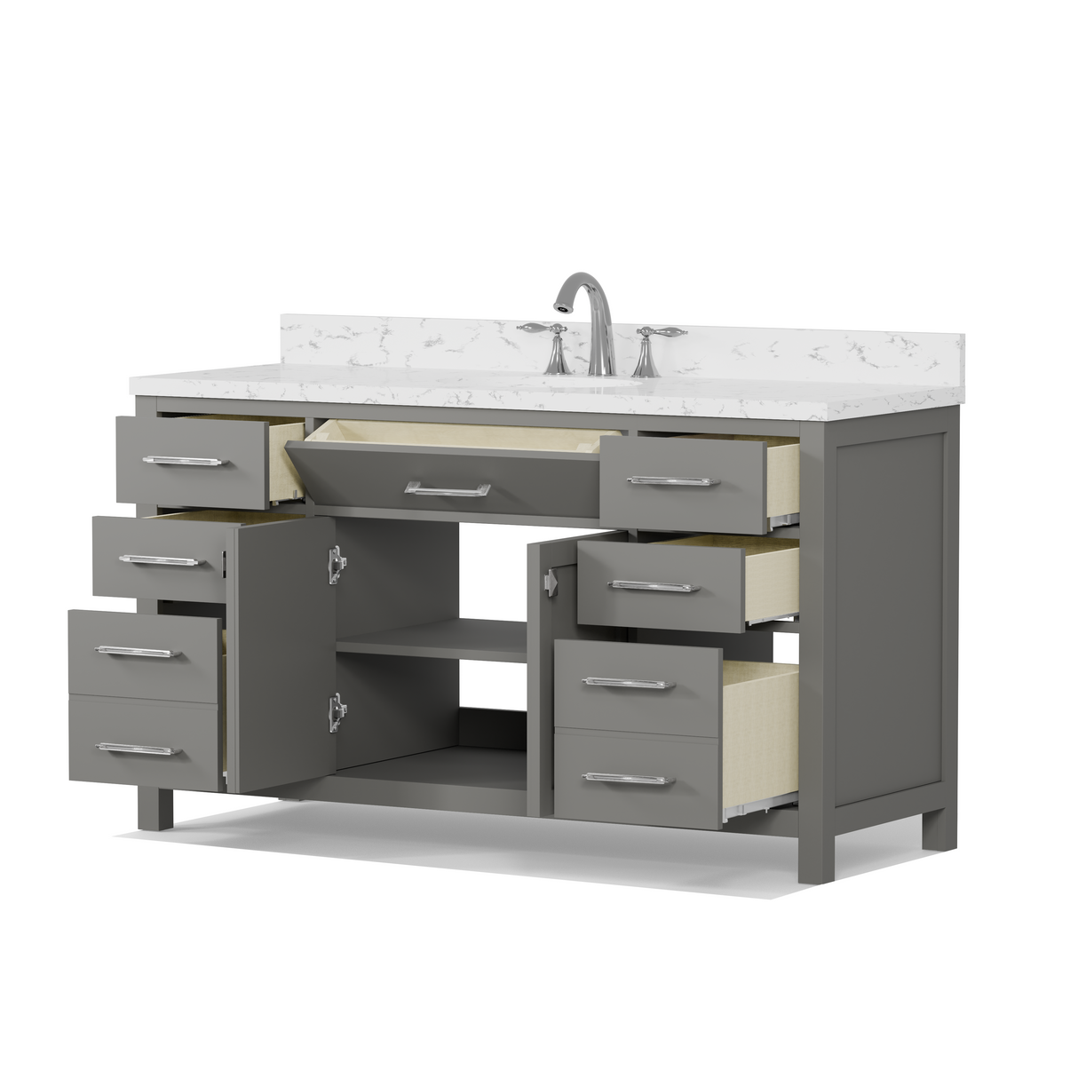 Caroline 60" Single Bathroom Vanity Cabinet with Sink and Cultured Marbled Top