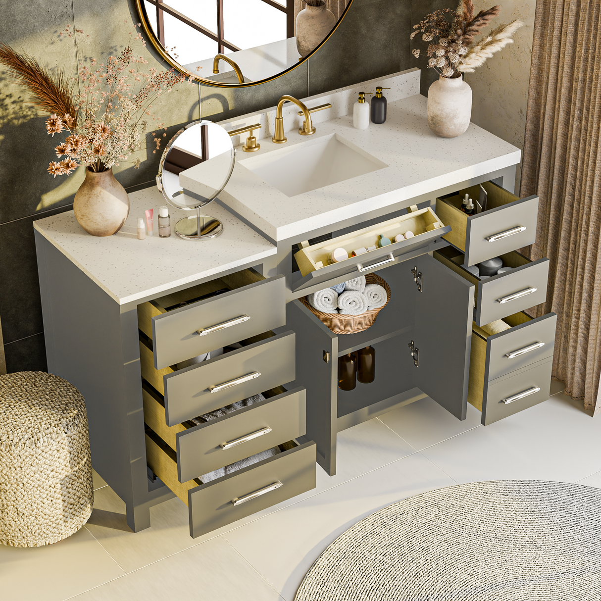 Caroline Parkway 57" Bathroom Vanity with Side Cabinet and Sink