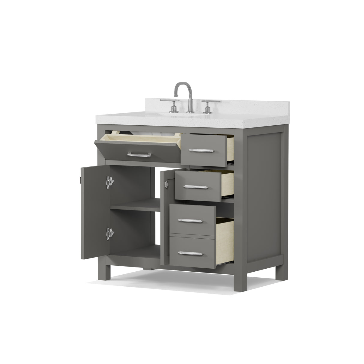 Caroline Parkway 36" Powder Room Bath Vanity Cabinet with Sink and White Quartz Top