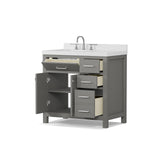Caroline Parkway 36" Powder Room Bath Vanity Cabinet with Sink and White Quartz Top
