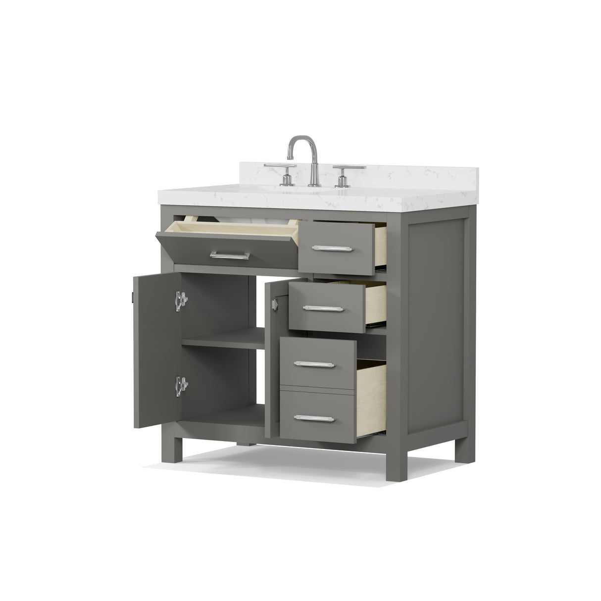 Caroline Parkway 36" Small Bathroom Vanity Cabinet with Sink and Cultured Marble Top