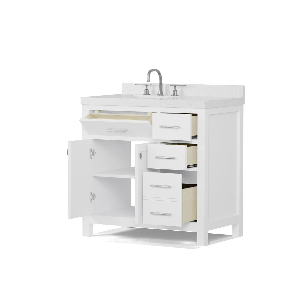 Caroline Parkway 36" Powder Room Bath Vanity Cabinet with Sink and White Quartz Top