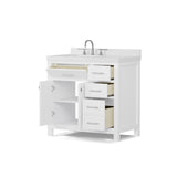 Caroline Parkway 36" Powder Room Bath Vanity Cabinet with Sink and White Quartz Top