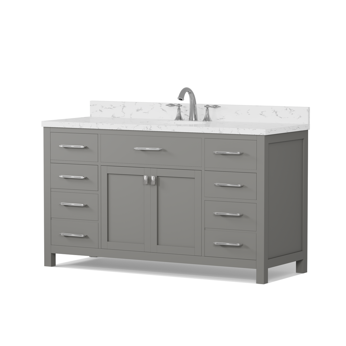 Caroline 60" Single Bathroom Vanity Cabinet with Sink and Cultured Marbled Top