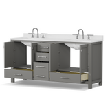 Caroline Avenue 72" Double Bathroom Vanity Cabinet with Sink and White Quartz Top