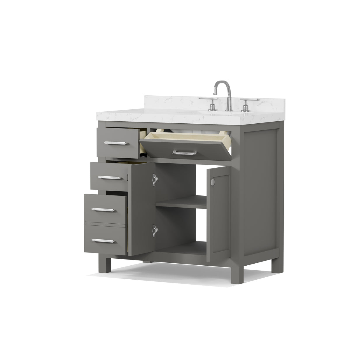 Caroline Parkway 36" Freestanding Bathroom Vanity Cabinet with Sink and Cultured Marble Top