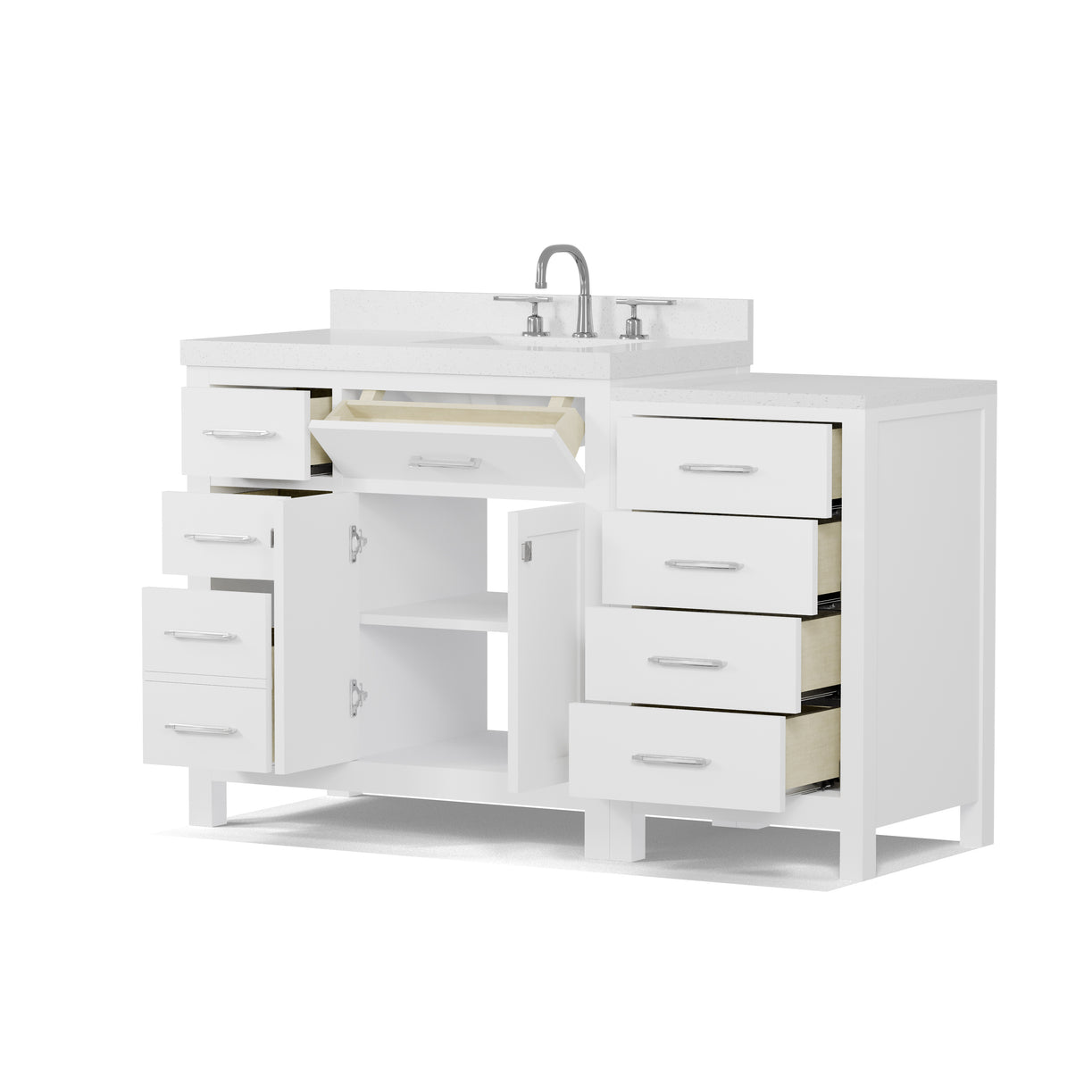 Caroline Parkway 57"  Bathroom Vanity Cabinet with Sink and White Quartz Top