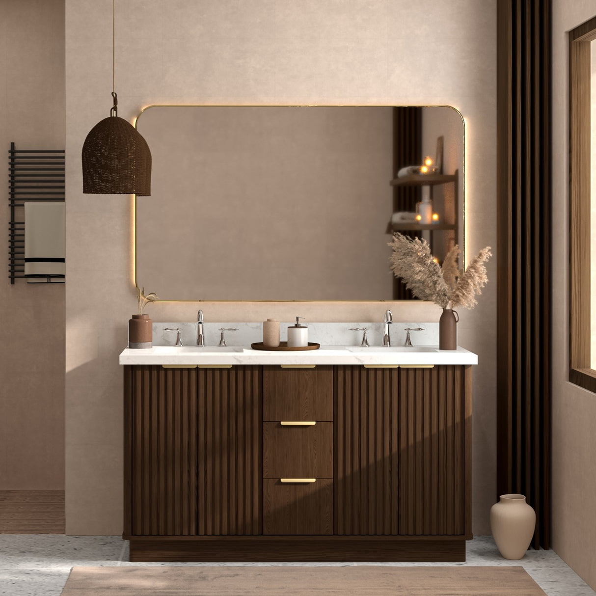 Kathryn 60" Double Vanity Cabinet with Square Sink and Statuario Venatio Marble Quartz Top