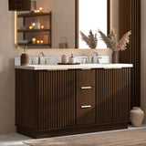 Kathryn 60" Double Vanity Cabinet with Square Sink and Statuario Venatio Marble Quartz Top