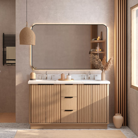 Kathryn 60" Double Vanity Cabinet with Square Sink and Statuario Venatio Marble Quartz Top