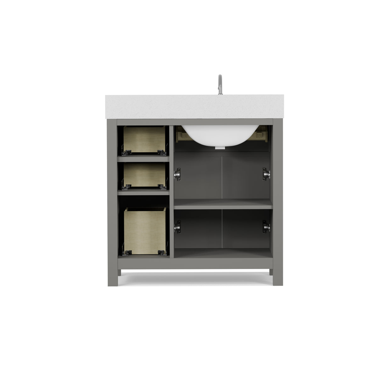 Caroline Parkway 36" Powder Room Bath Vanity Cabinet with Sink and White Quartz Top