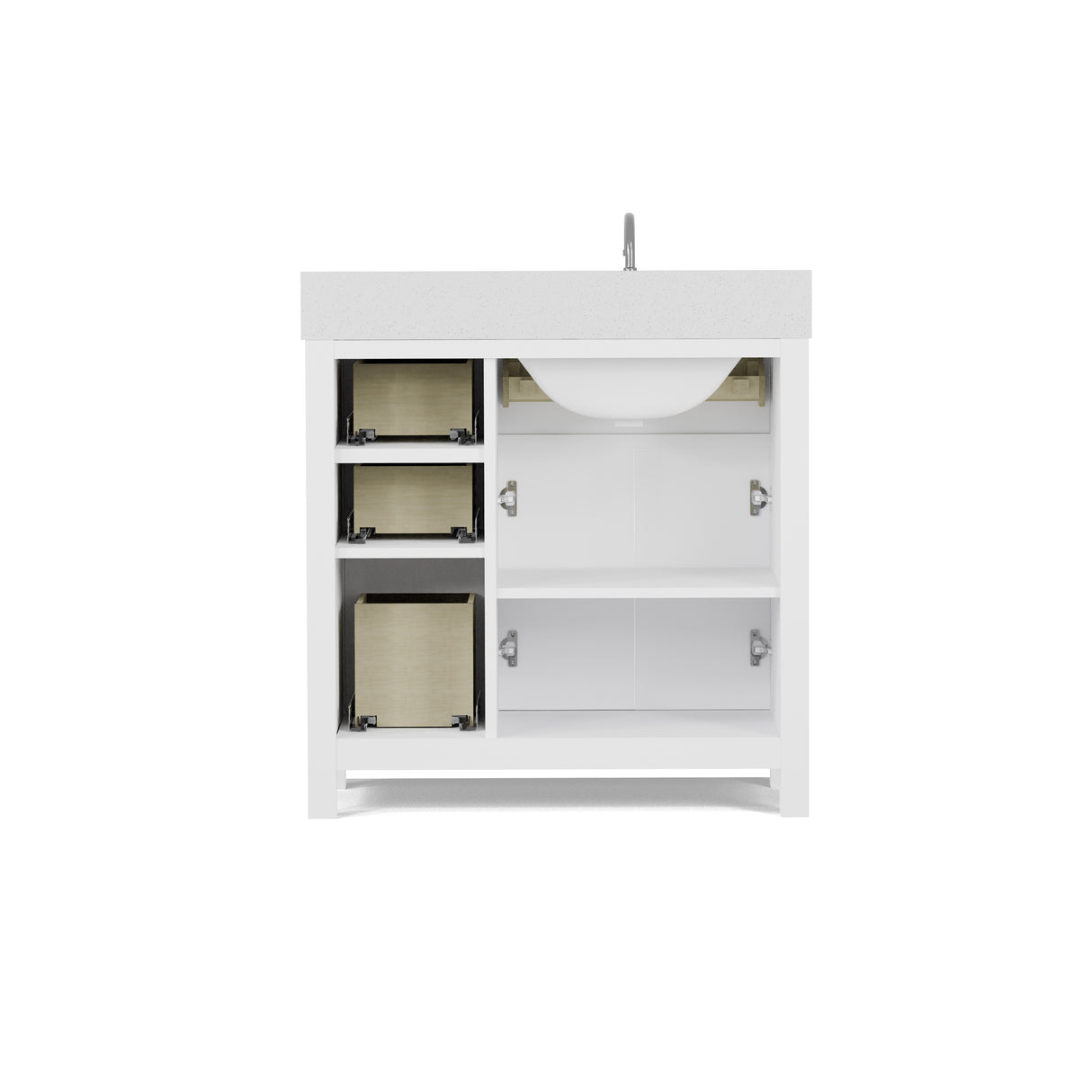 Caroline Parkway 36" Powder Room Bath Vanity Cabinet with Sink and White Quartz Top