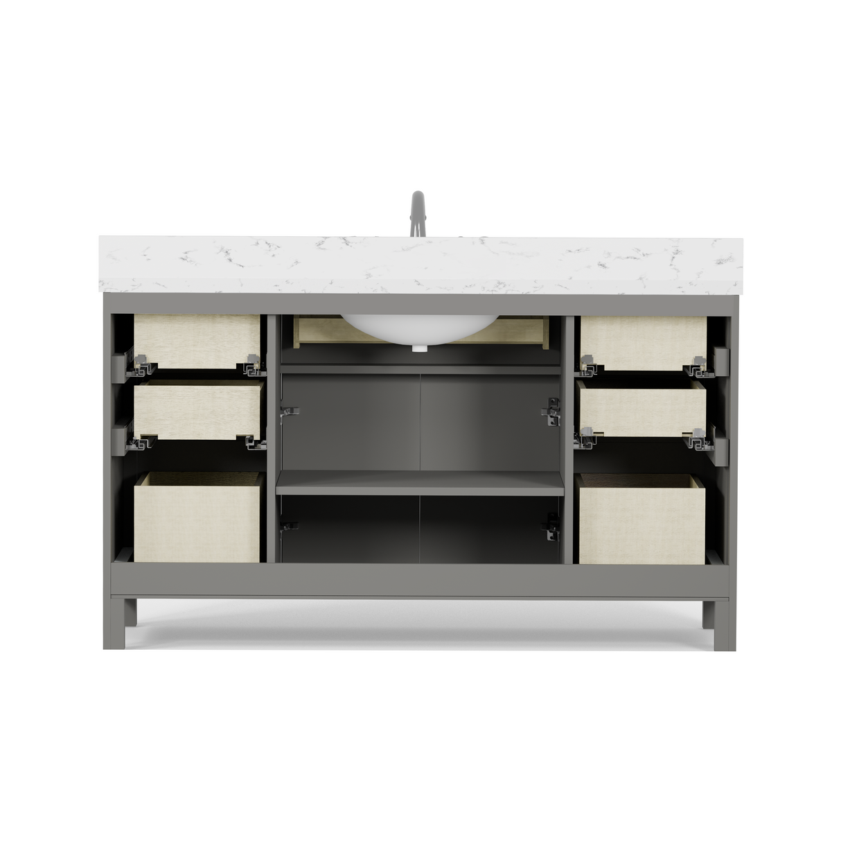 Caroline 60" Single Bathroom Vanity Cabinet with Sink and Cultured Marbled Top