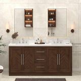 Vivian 72" Double Vanity Cabinet with Square Sink and Statuario Venato Marble Quartz Top