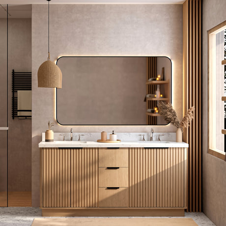 Kathryn 72" Double Vanity Cabinet with Square Sink and Statuario Venato Marble Quartz Top