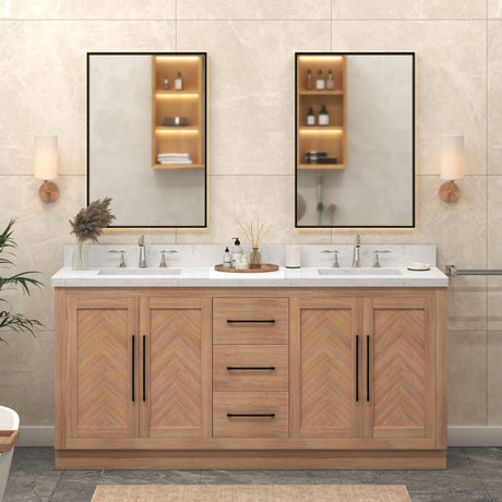 Vivian 72" Double Vanity Cabinet with Square Sink and Statuario Venato Marble Quartz Top
