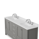 Caroline Avenue 72" Double Bathroom Vanity Cabinet with Sink and White Quartz Top