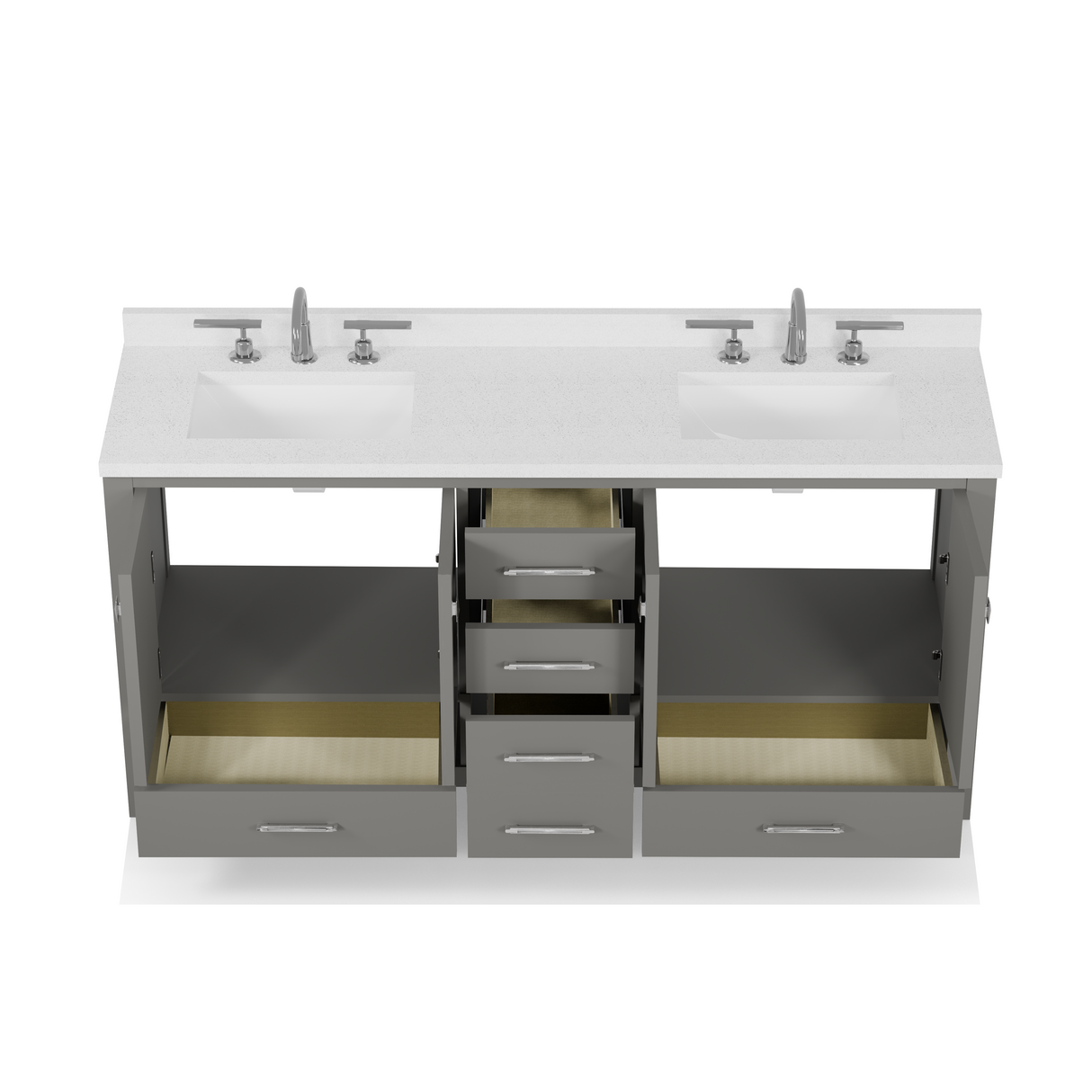 Caroline Avenue 72" Double Bathroom Vanity Cabinet with Sink and White Quartz Top