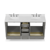 Caroline Avenue 72" Double Bathroom Vanity Cabinet with Sink and White Quartz Top