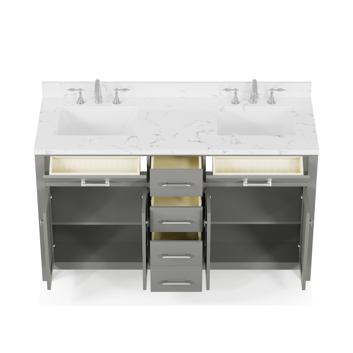 Caroline 60" Double Bathroom Vanity with Sink and Cultured Marble Top
