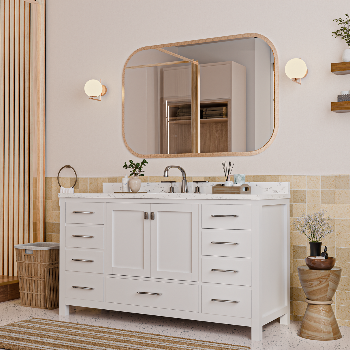Caroline Avenue 60" Single Vanity Cabinet with Sink and Cultured Marble Top